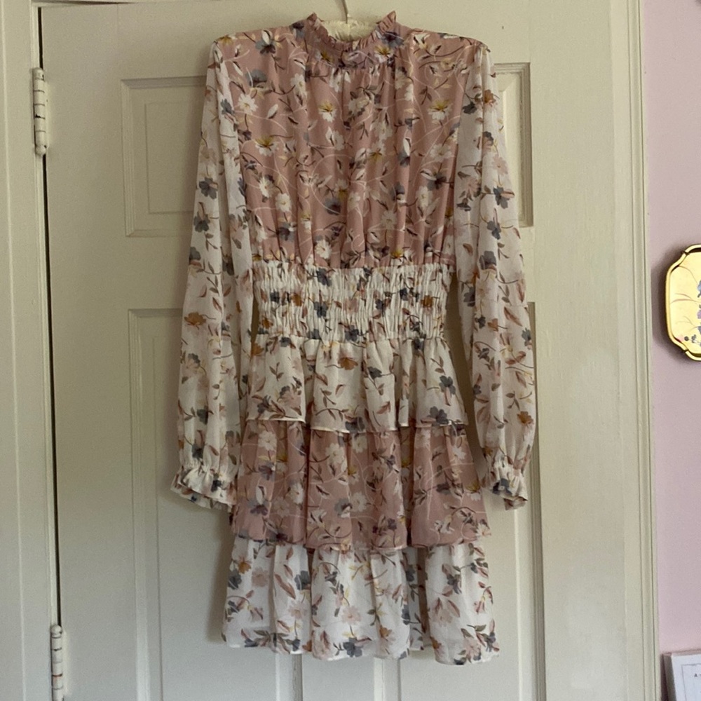 Storia Ruffled Sheer Floral Dress